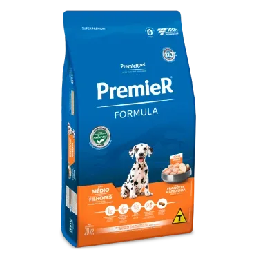 Racao Premier Formula Caes Filhotes Racas Medias Frango 20kg lateral